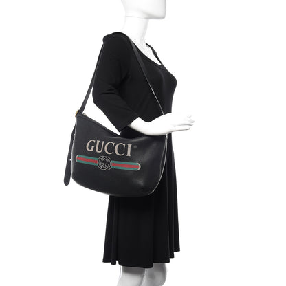 Gucci Grained Calfskin Logo Half Moon Hobo Black 2 of 13