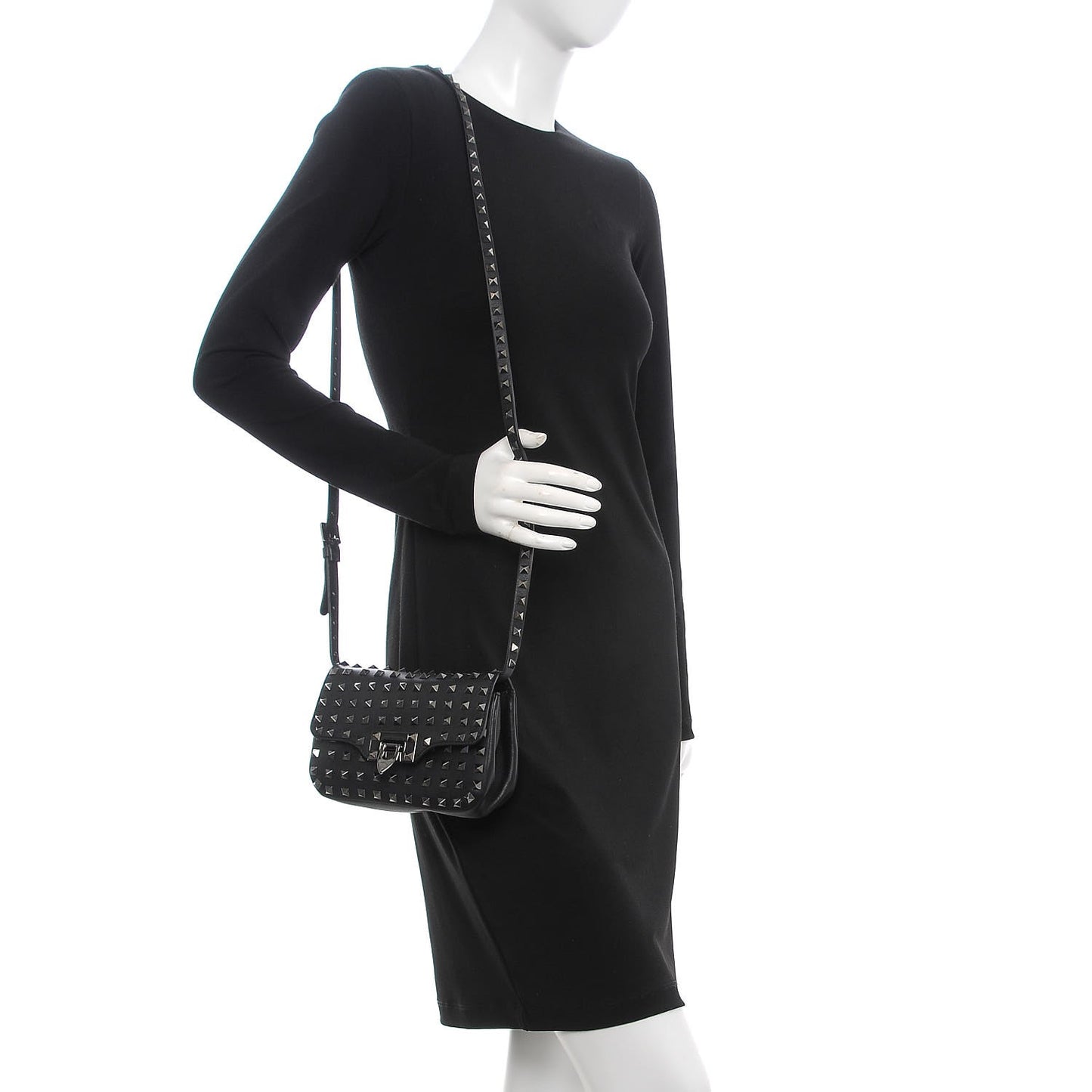 Vitello Mini Rockstud All Over Flap Saddle Crossbody Bag Black