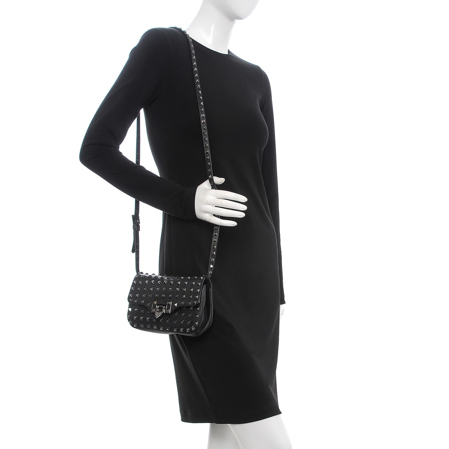 Valentino Garavani Vitello Mini Rockstud All Over Flap Saddle Crossbody Bag Black 2 of 8