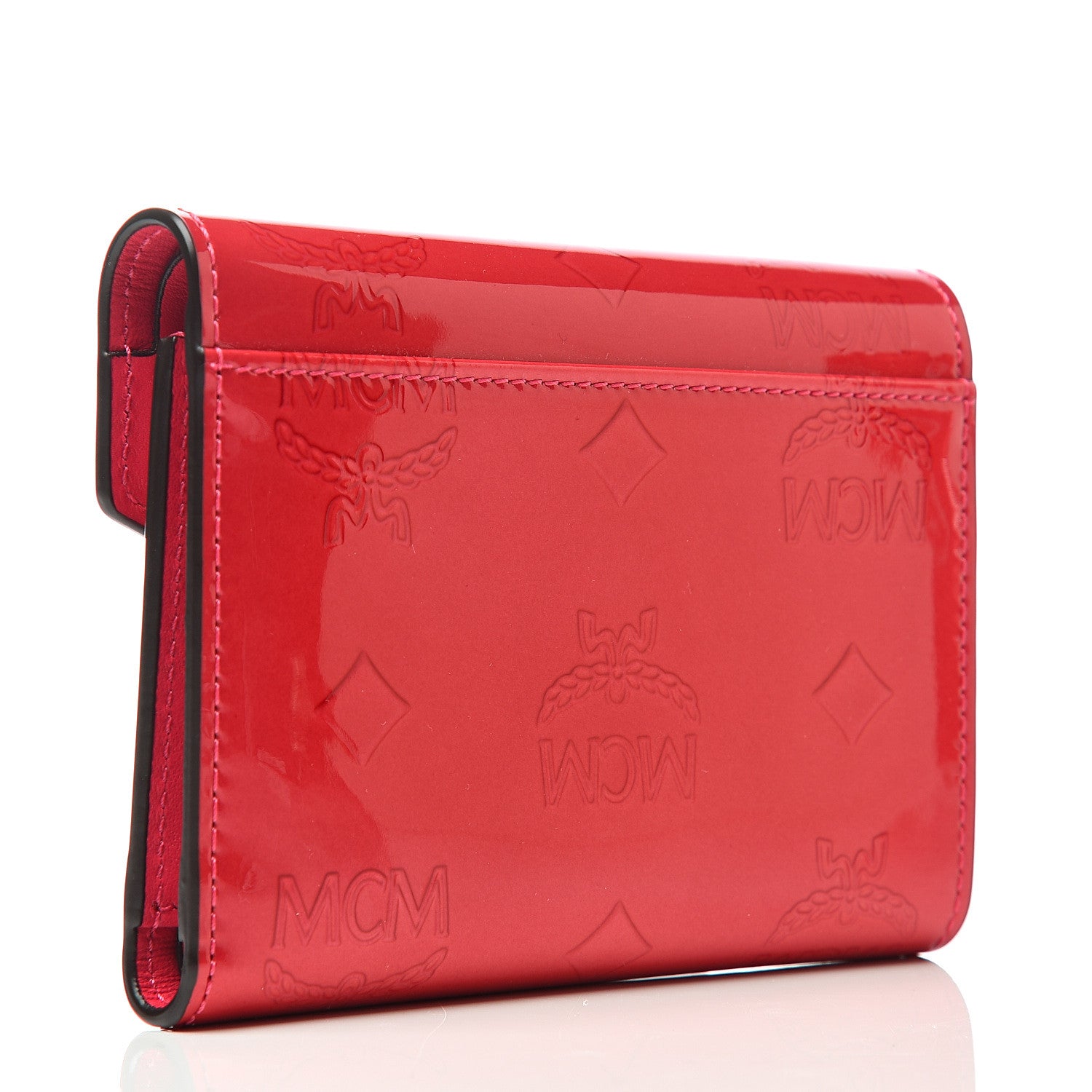 MCM Patent Monogram Three Fold Wallet Red 2 of 7