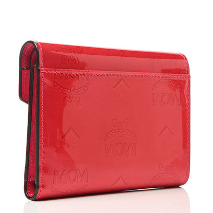MCM Patent Monogram Three Fold Wallet Red 2 of 7