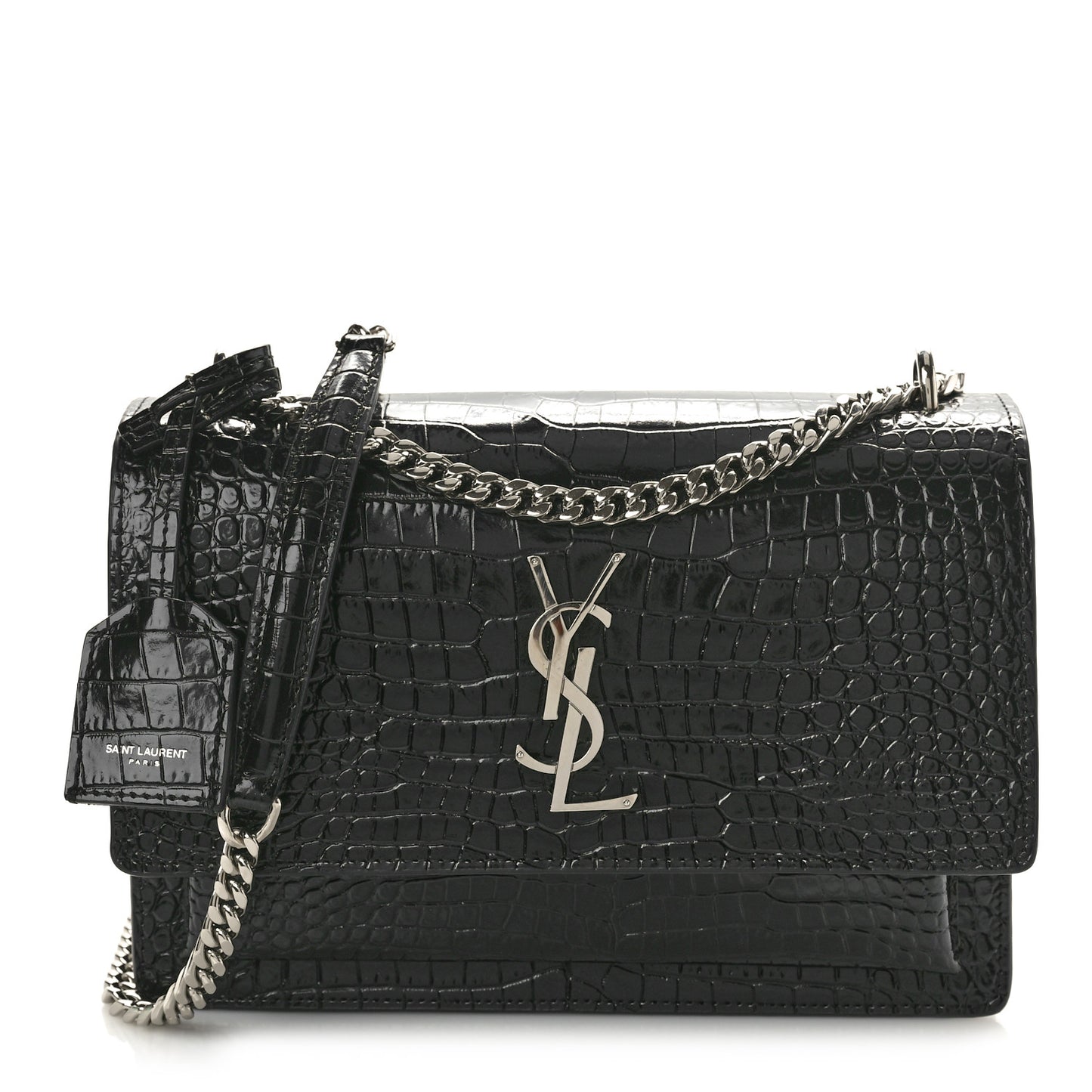 Calfskin Crocodile Embossed Medium Monogram Sunset Black