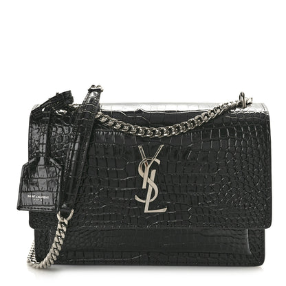 Saint Laurent Calfskin Crocodile Embossed Medium Monogram Sunset Black 1 of 11