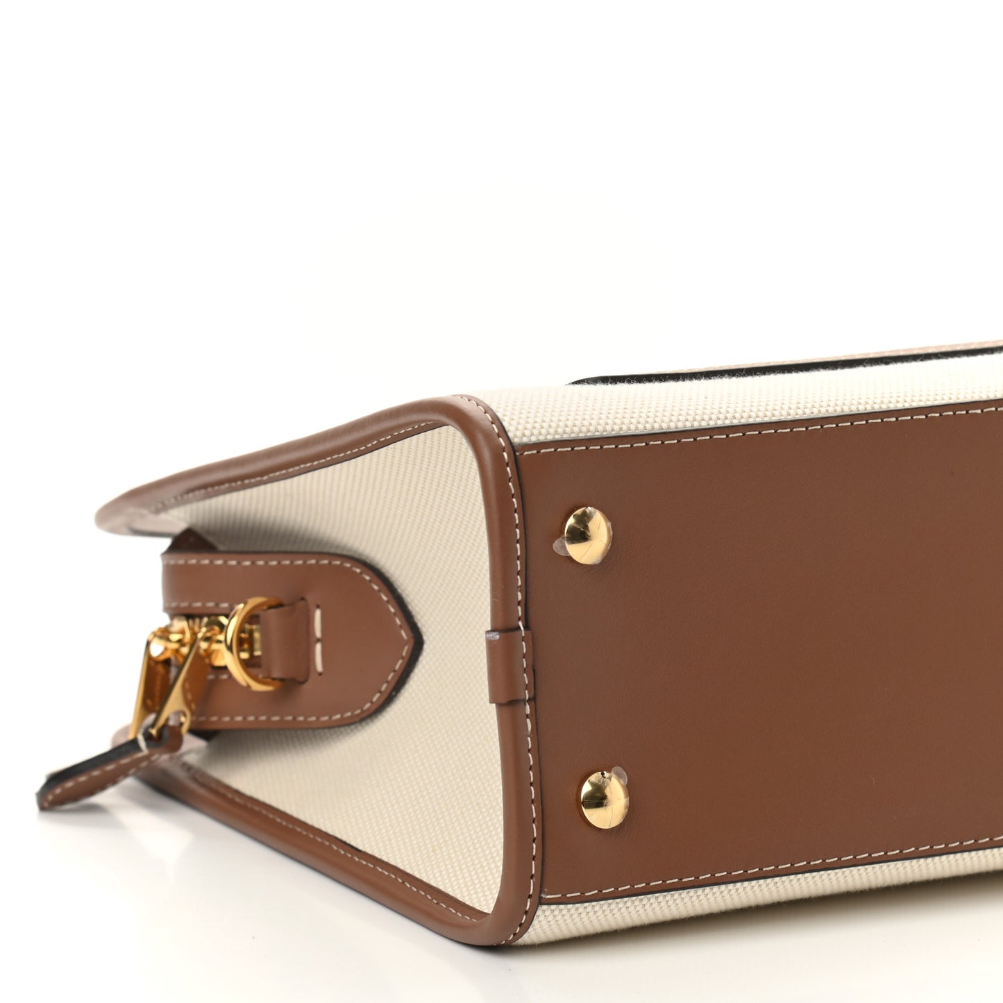 Canvas Smooth Calfskin Two Tone Small Pocket Bag Natural Malt Brown