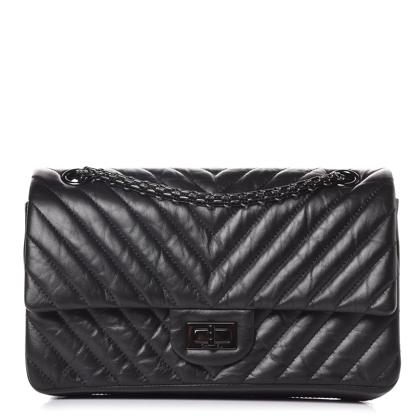 Aged Calfskin Chevron Quilted 2.55 Reissue 225 So Black