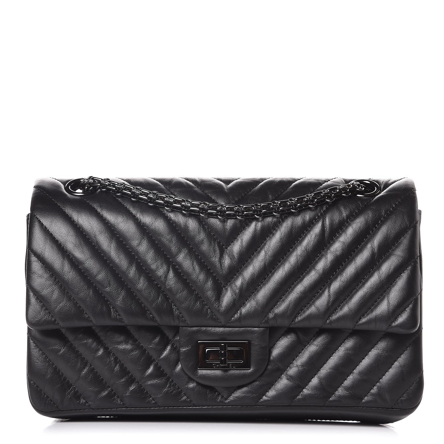 Chanel Aged Calfskin Chevron Quilted 2.55 Reissue 225 So Black 1 of 8