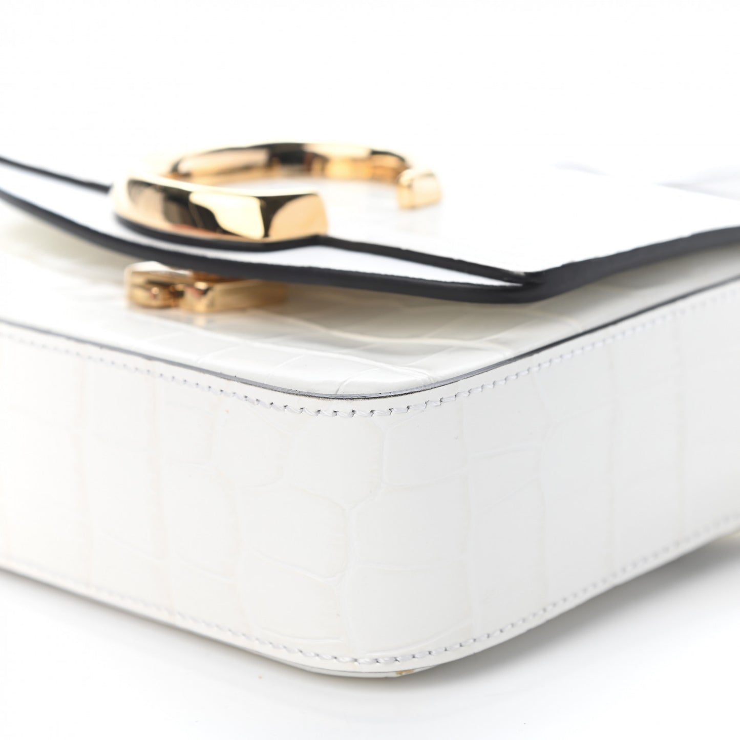 Calfskin Crocodile Embossed Mini C Double Carry Brilliant White