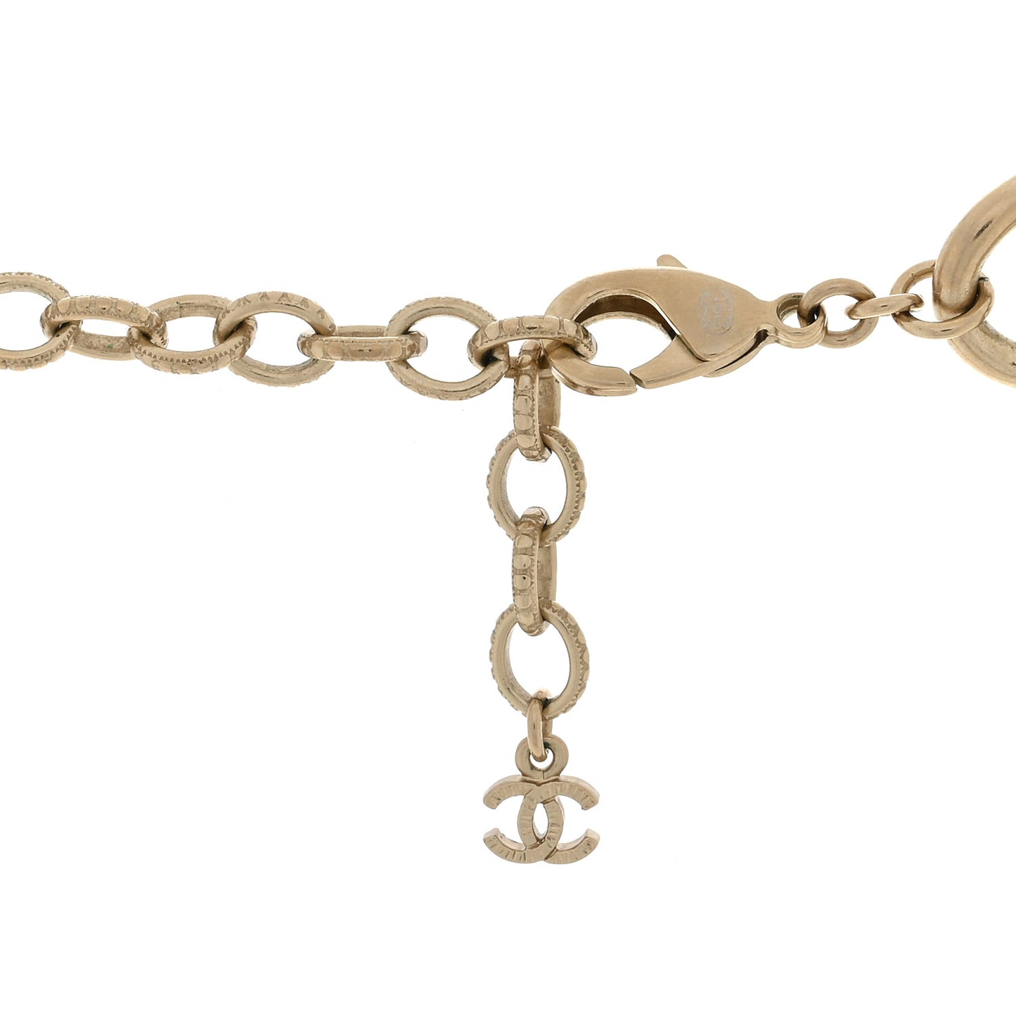 Metal Pearl Chain CC Paris Pendant Necklace Light Gold