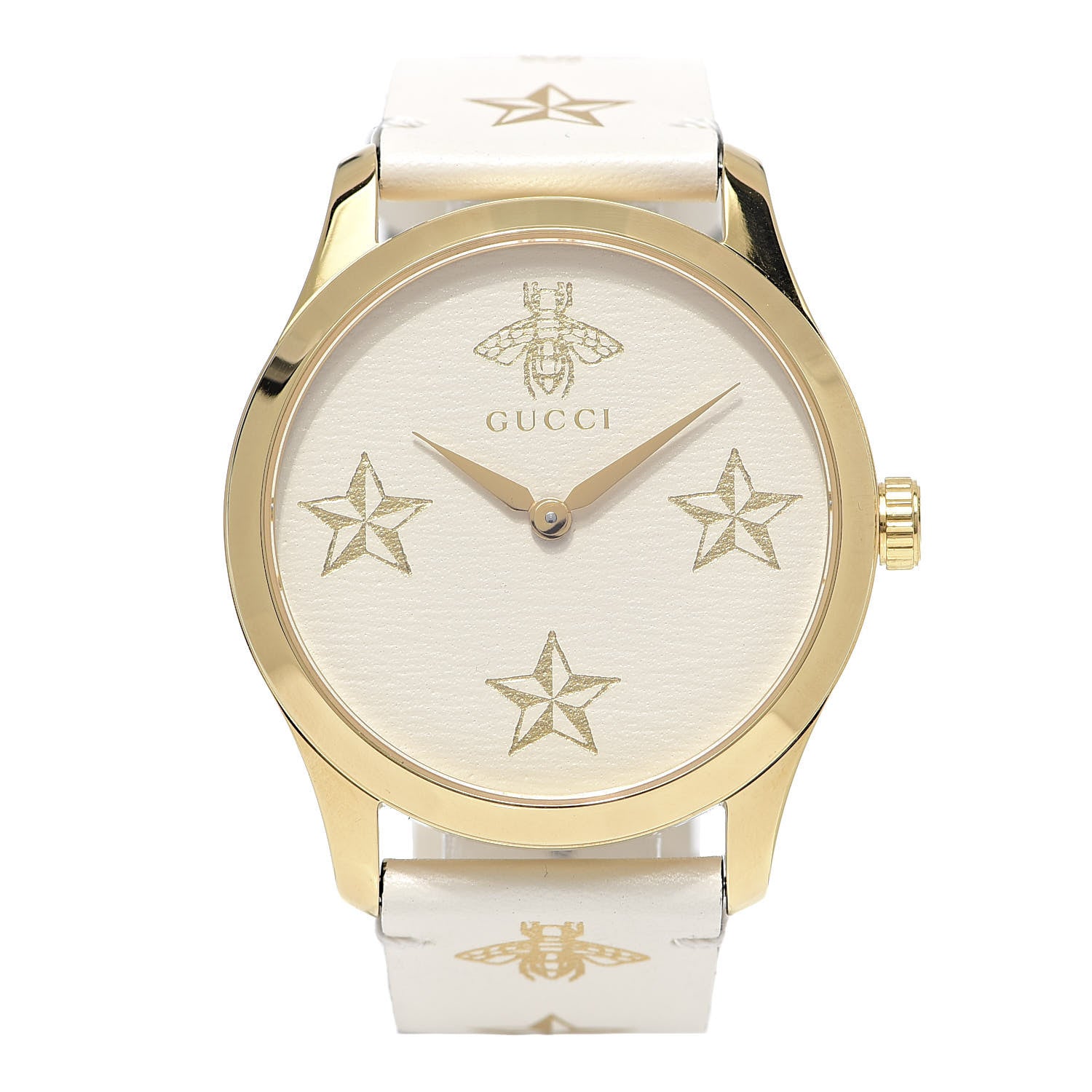 Gucci Stainless Steel Calfskin 38mm G-Timeless Bee Star Quartz Watch White 1 of 7