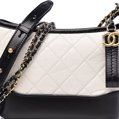 Chanel Aged Calfskin Quilted Small Gabrielle Hobo Black White 11 of 11