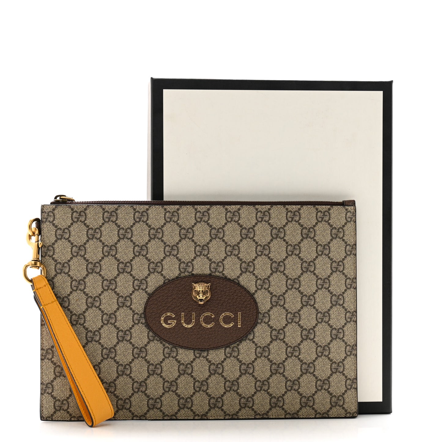 GG Supreme Monogram Neo Vintage Zip Wristlet Pouch Beige New Acero Crop