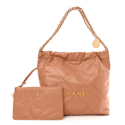 Chanel Shiny Calfskin Quilted Small Chanel 22 Camel 1 of 11