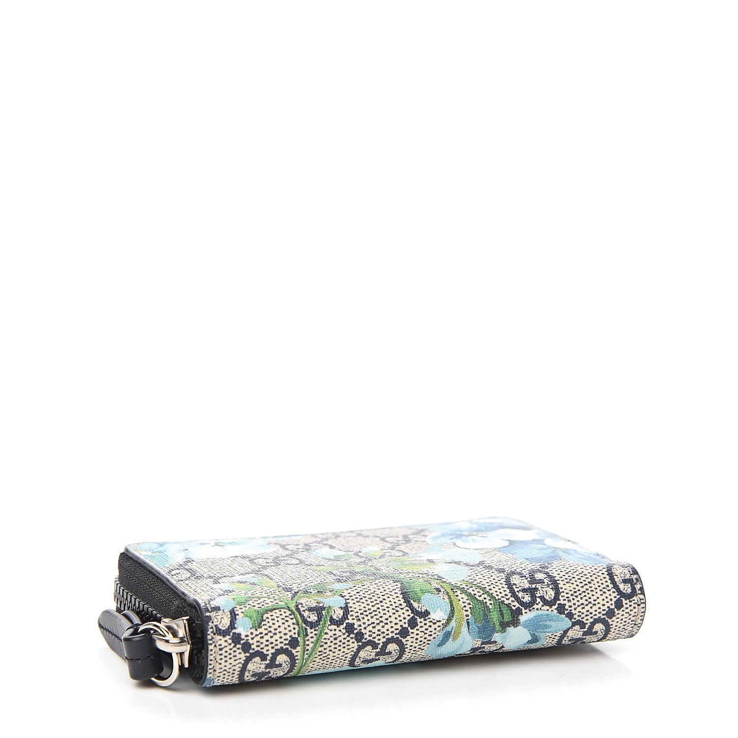 Gucci GG Supreme Monogram Blooms Zip Around Card Case Wallet Beige Blue Navy 3 of 6