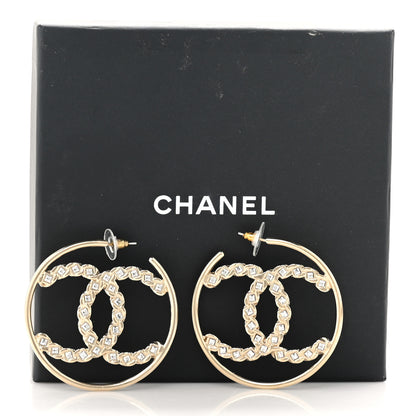 Chanel Crystal High Society CC Hoop Earrings Gold 5 of 5