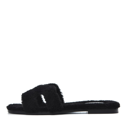Hermes Woolskin Oran Sandals 40.5 Black 1 of 12