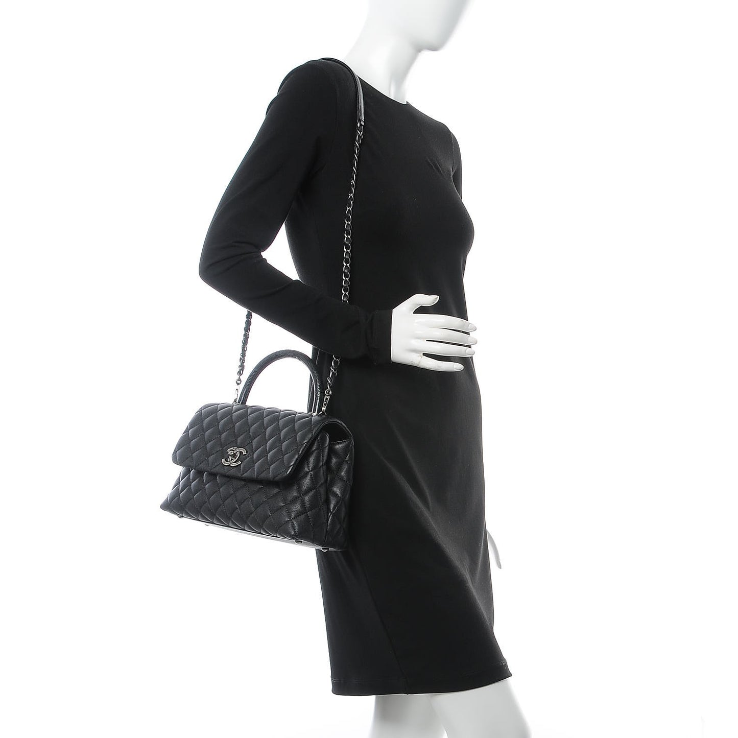 Caviar Lizard Quilted Small Coco Handle Flap Black