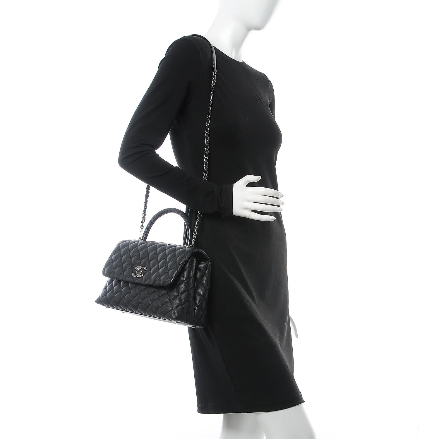 Chanel Caviar Lizard Quilted Small Coco Handle Flap Black 3 of 8