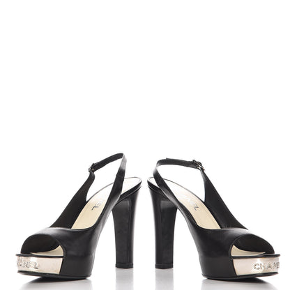 Chanel Lambskin Sling Back Peep Toe Pumps 39.5 Black 10 of 11