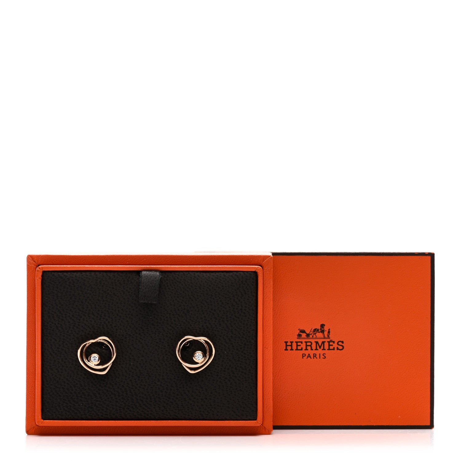 Hermes 18K Rose Gold Diamond TPM Vertige Coeur Earrings 5 of 5