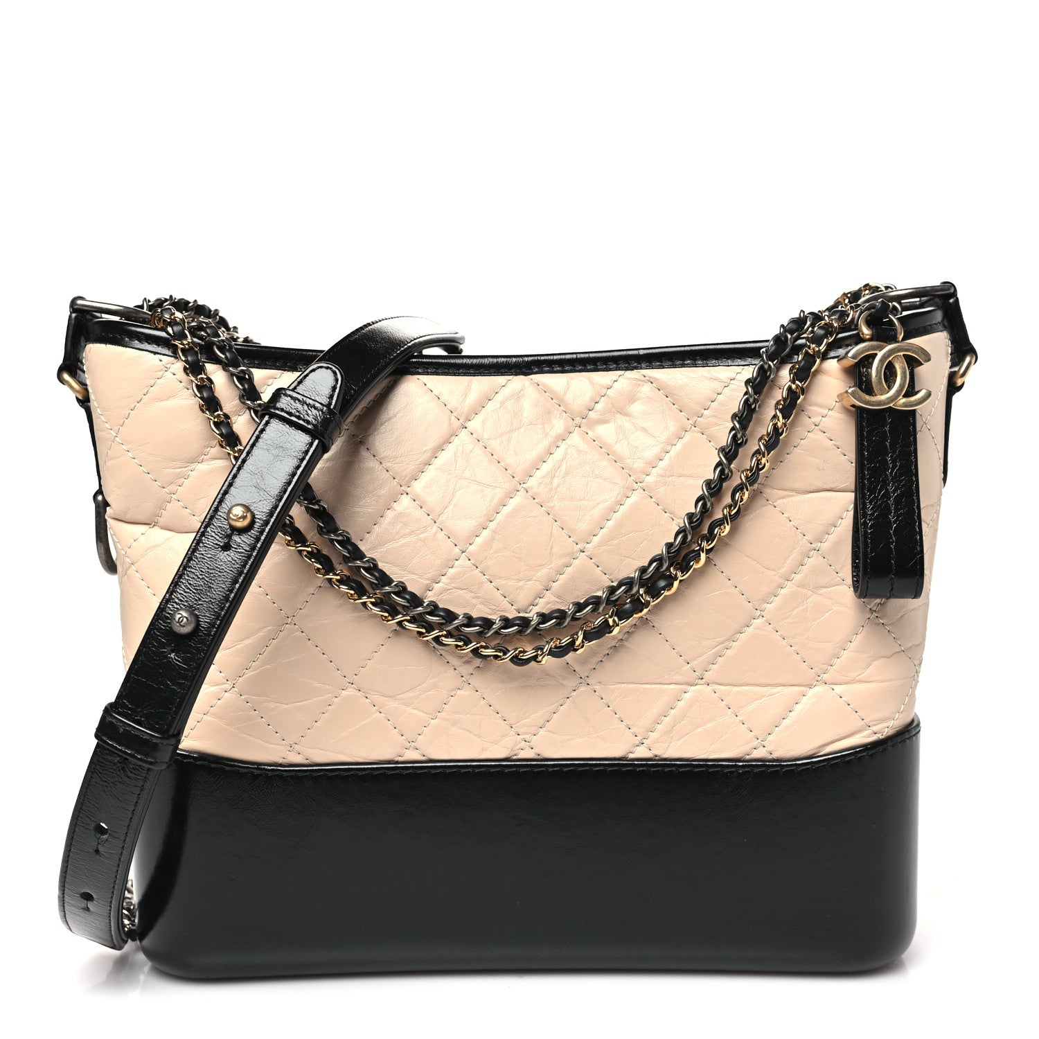 Chanel Aged Calfskin Quilted Medium Gabrielle Hobo Beige Black 1 of 11