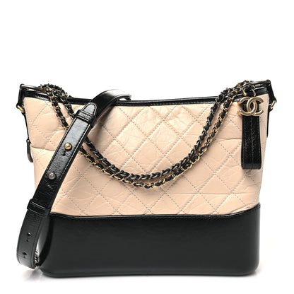 Chanel Aged Calfskin Quilted Medium Gabrielle Hobo Beige Black 1 of 11