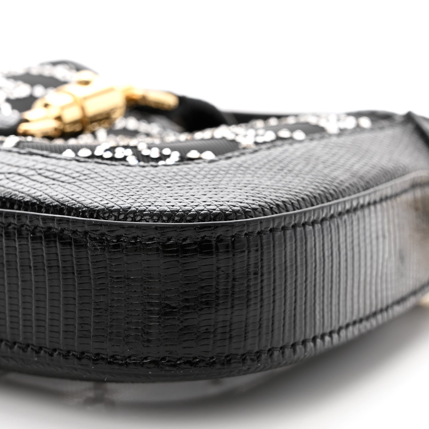 Gucci Lizard Mesh Crystal GG Monogram Mini Jackie 1961 Hobo Black 10 of 10