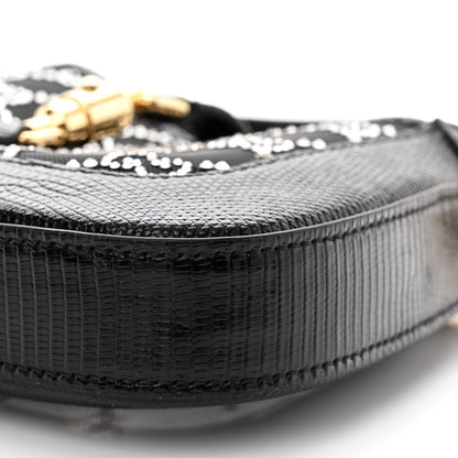 Gucci Lizard Mesh Crystal GG Monogram Mini Jackie 1961 Hobo Black 10 of 10