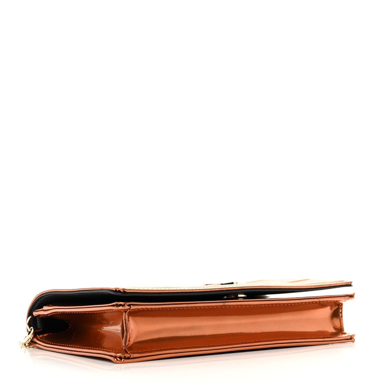 Christian Dior Metallic Patent Micro-Cannage Diorama Wallet on Chain Pouch Orange 4 of 11
