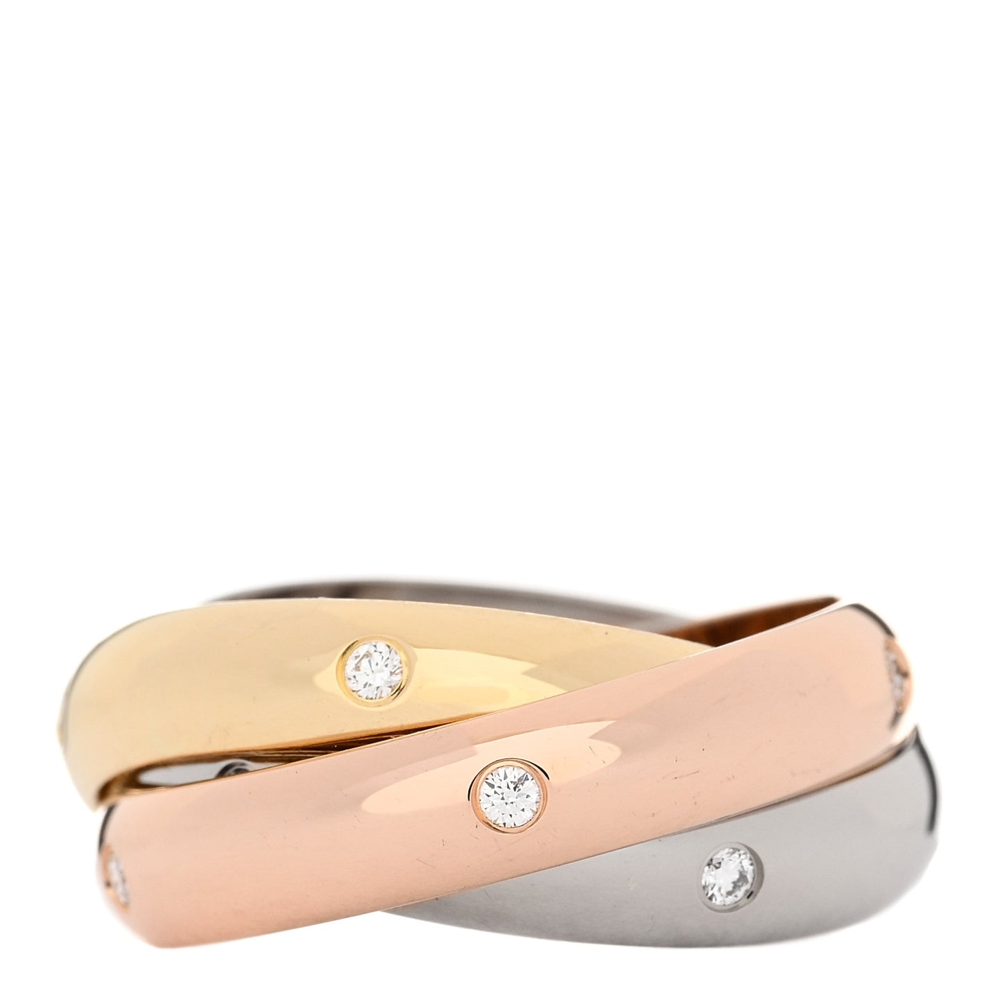 18K Pink Yellow White Gold Diamond Trinity Ring 50 5.25