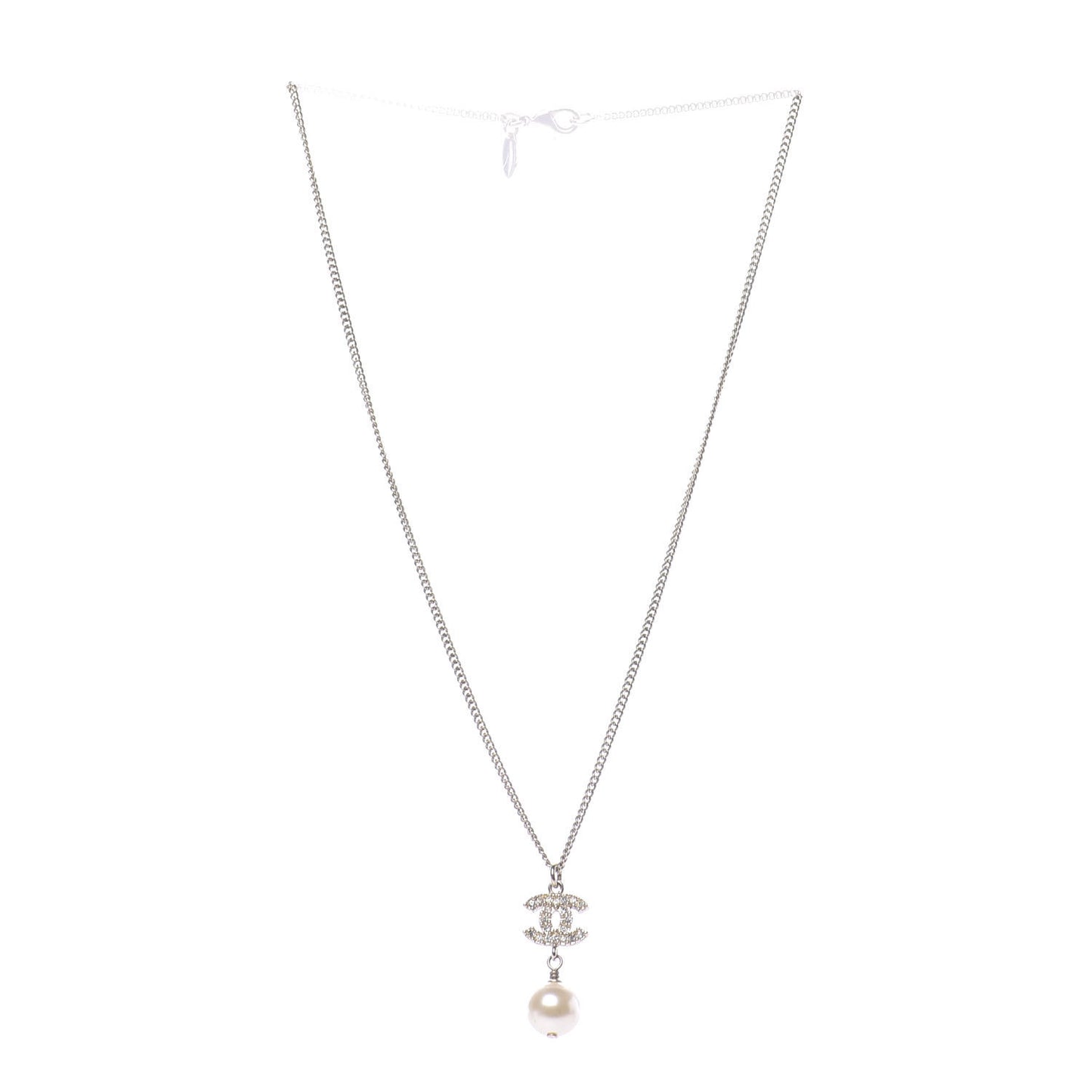 Crystal CC Pearl Drop Necklace Gold
