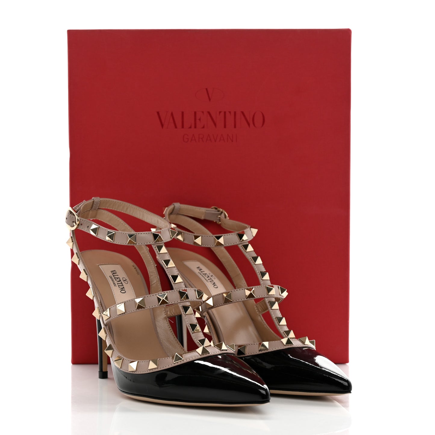 Patent Nappa Rockstud Ankle Strap 100mm Pumps 38 Black Poudre