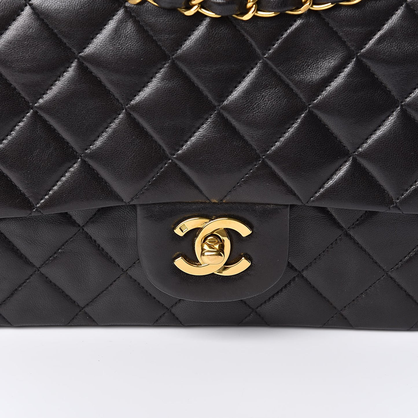 Lambskin Quilted Medium Double Flap Black