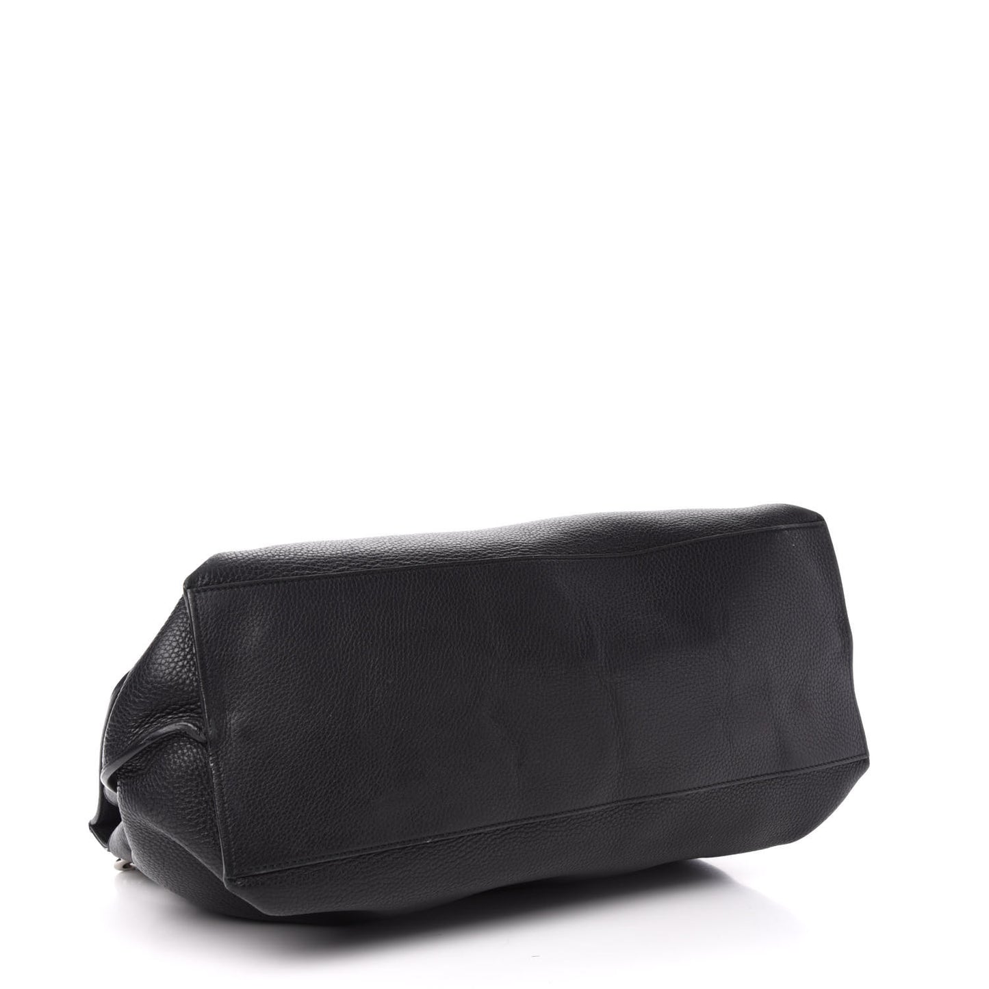 Pebbled Calfskin Large Bamboo Daily Top Handle Bag Black