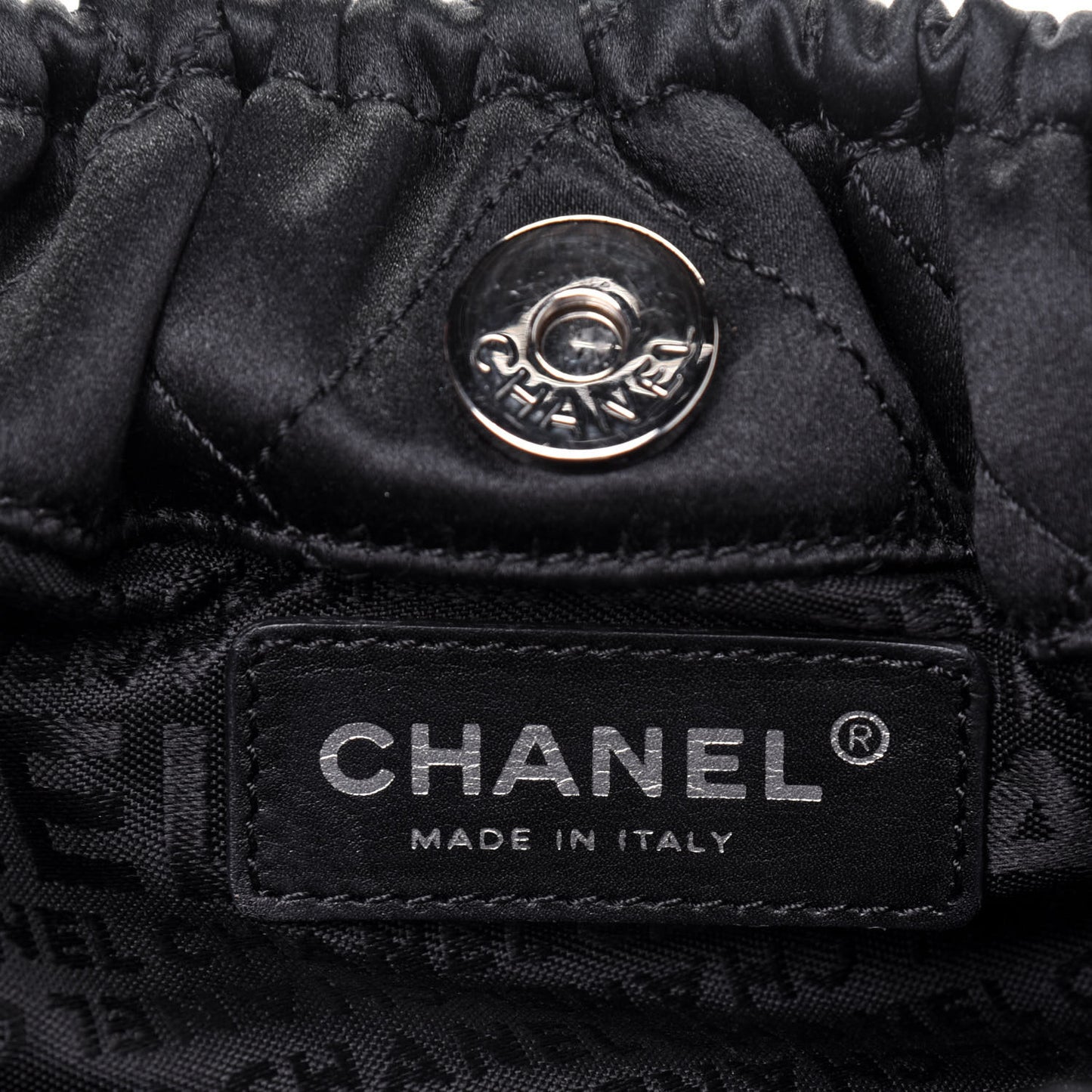 Satin Diamond Stitch Croissant Pochette Black