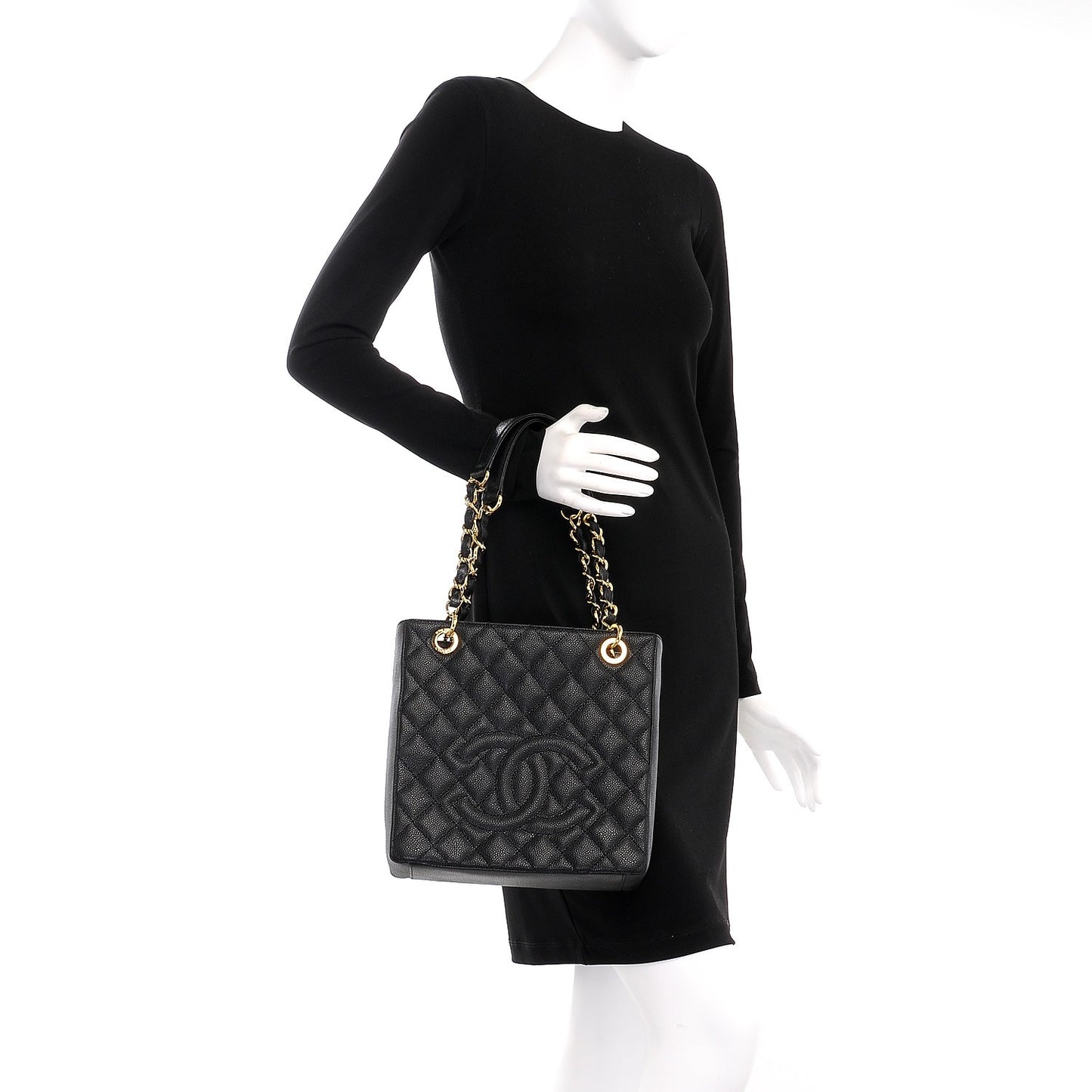 Caviar Quilted Petit Shopping Tote PST Black