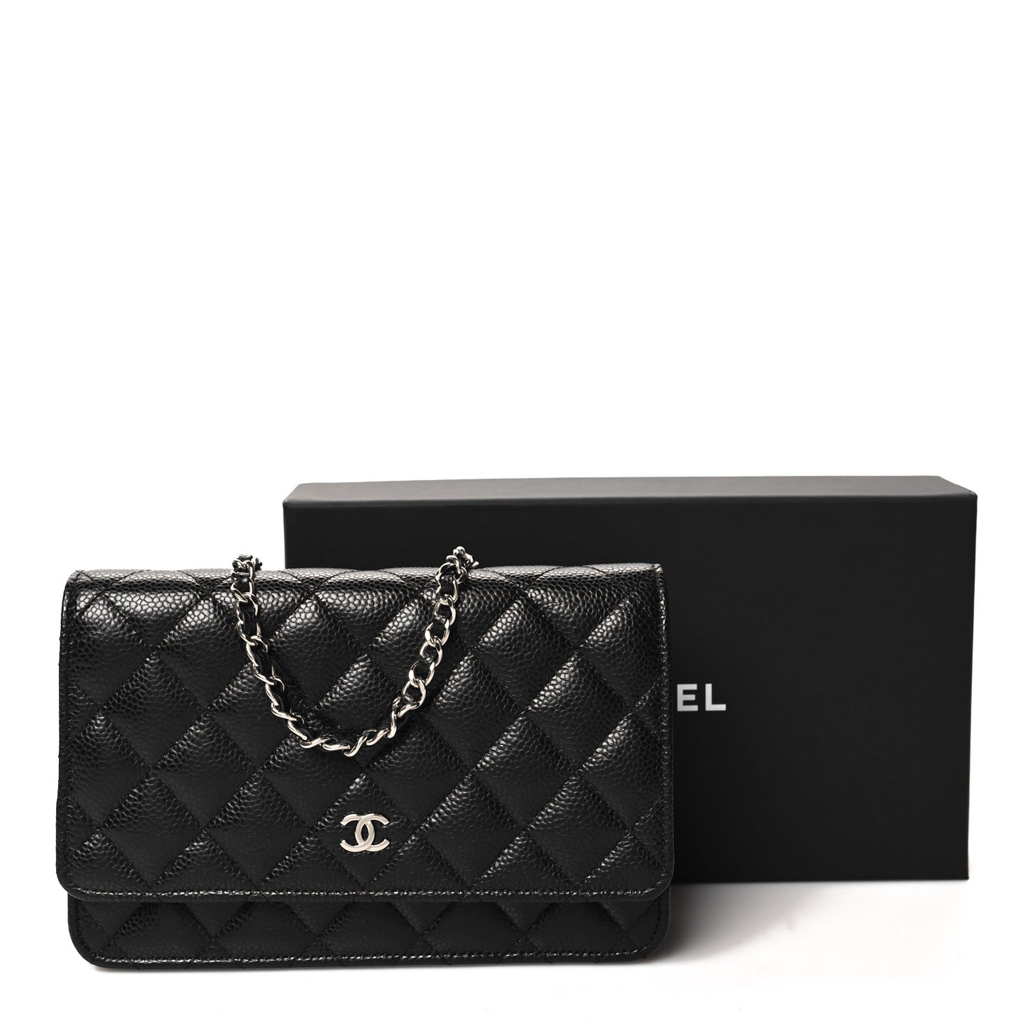 Caviar Quilted Wallet on Chain WOC Black