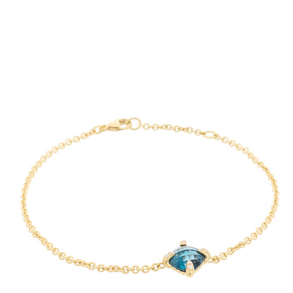 David Yurman 18K Yellow Gold Hampton Blue Topaz Diamond 8mm Chatelaine Chain Bracelet 1 of 5
