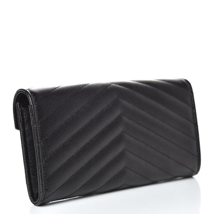 Saint Laurent Grain De Poudre Matelasse Chevron Monogram Flap Wallet Black 3 of 8