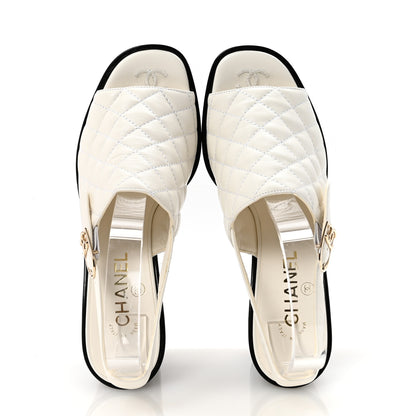 Chanel Lambskin Quilted Peep Toe Wedge Sandals 38 White 2 of 9