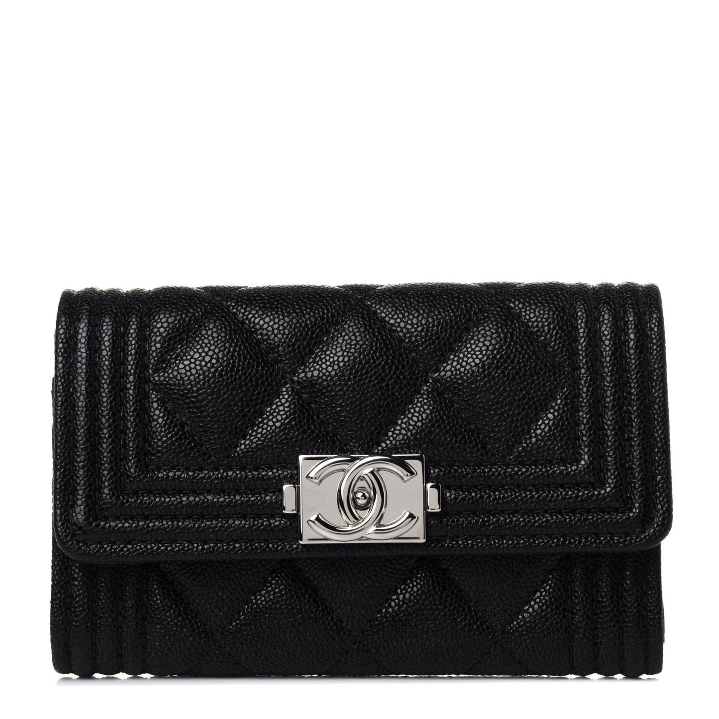 Caviar Quilted Boy Flap Card Holder Black