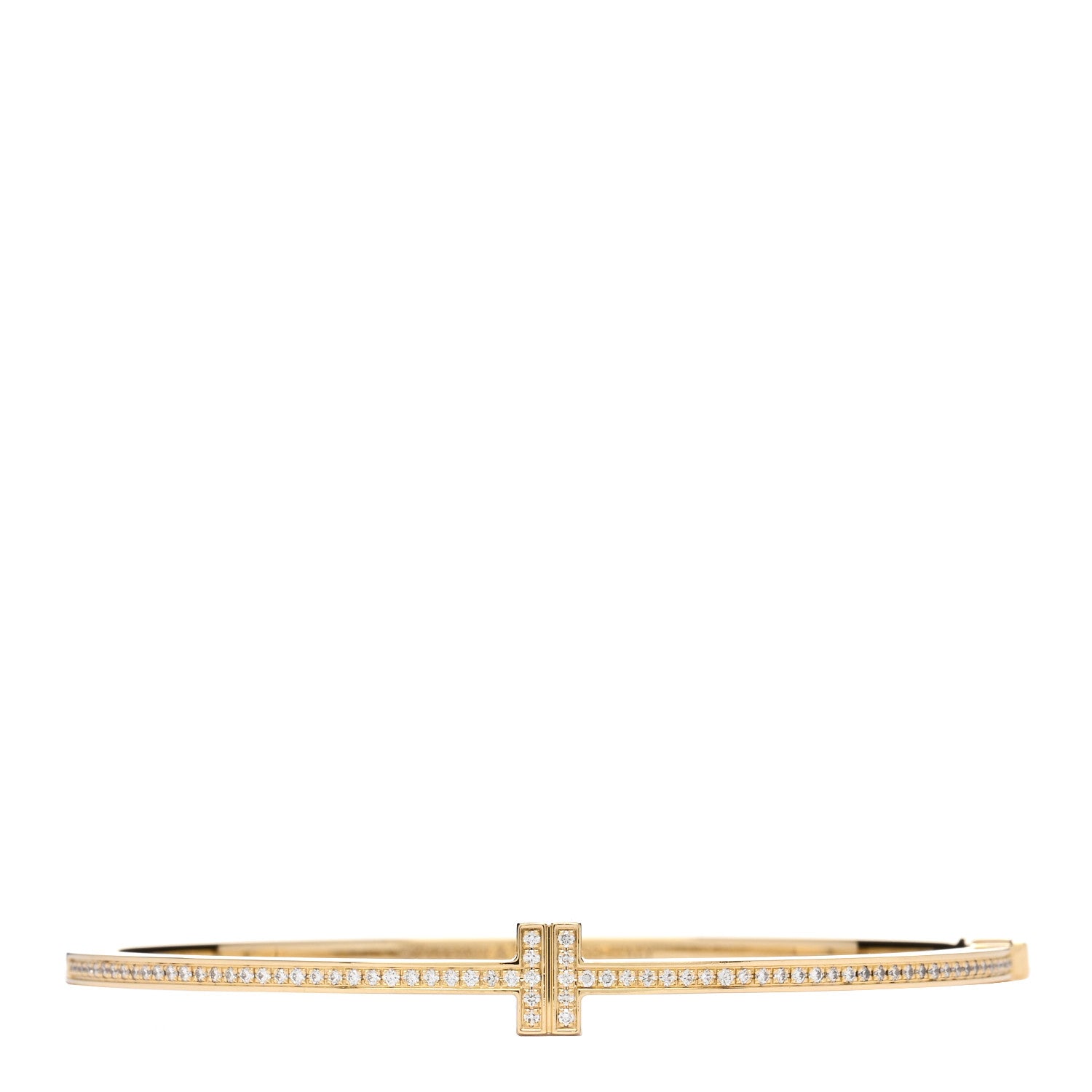 Tiffany 18K Yellow Gold Diamond T Hinged Wire Bangle Bracelet 1 of 3
