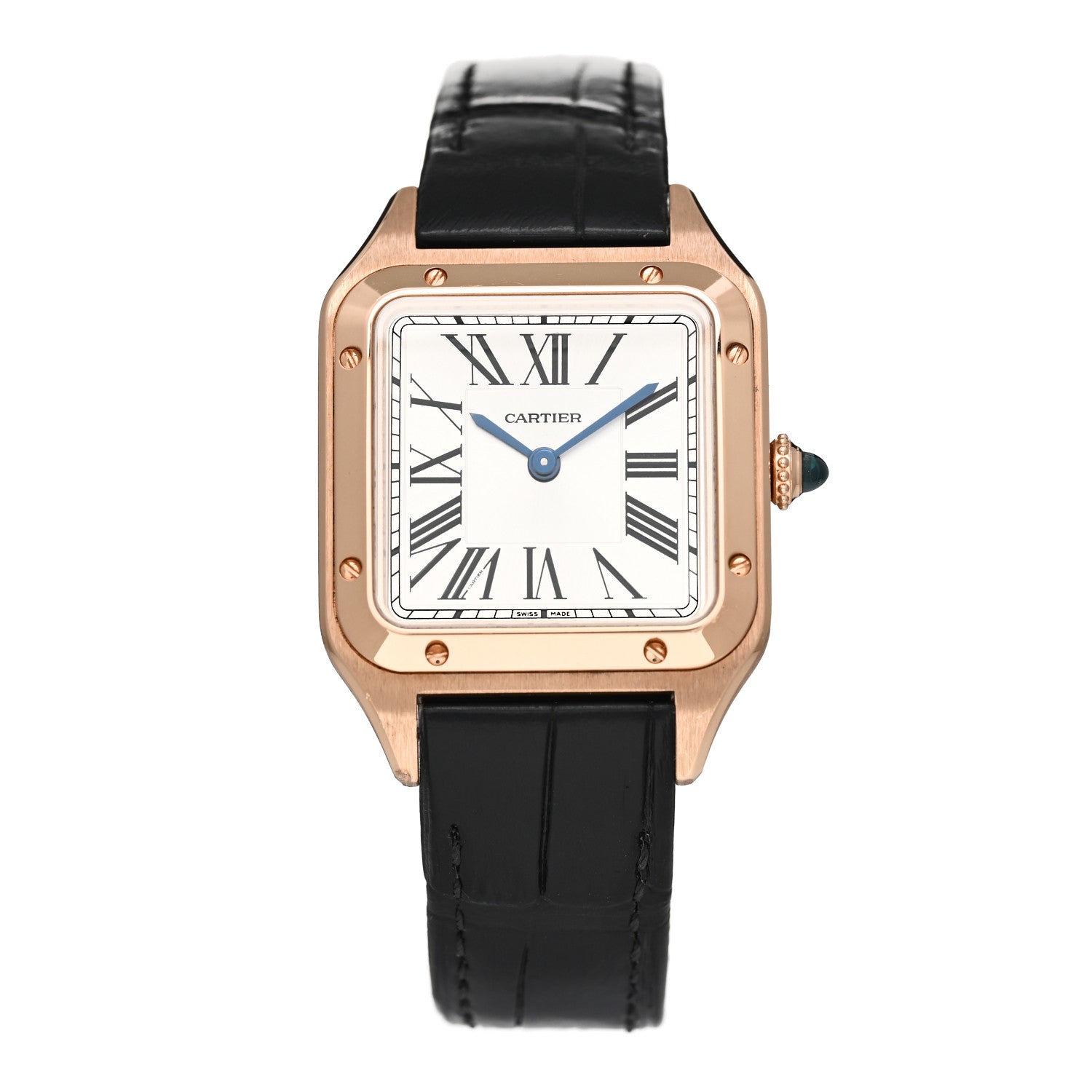 Cartier 18K Pink Gold Alligator 27.5mm Santos Dumont Quartz Watch 1 of 5