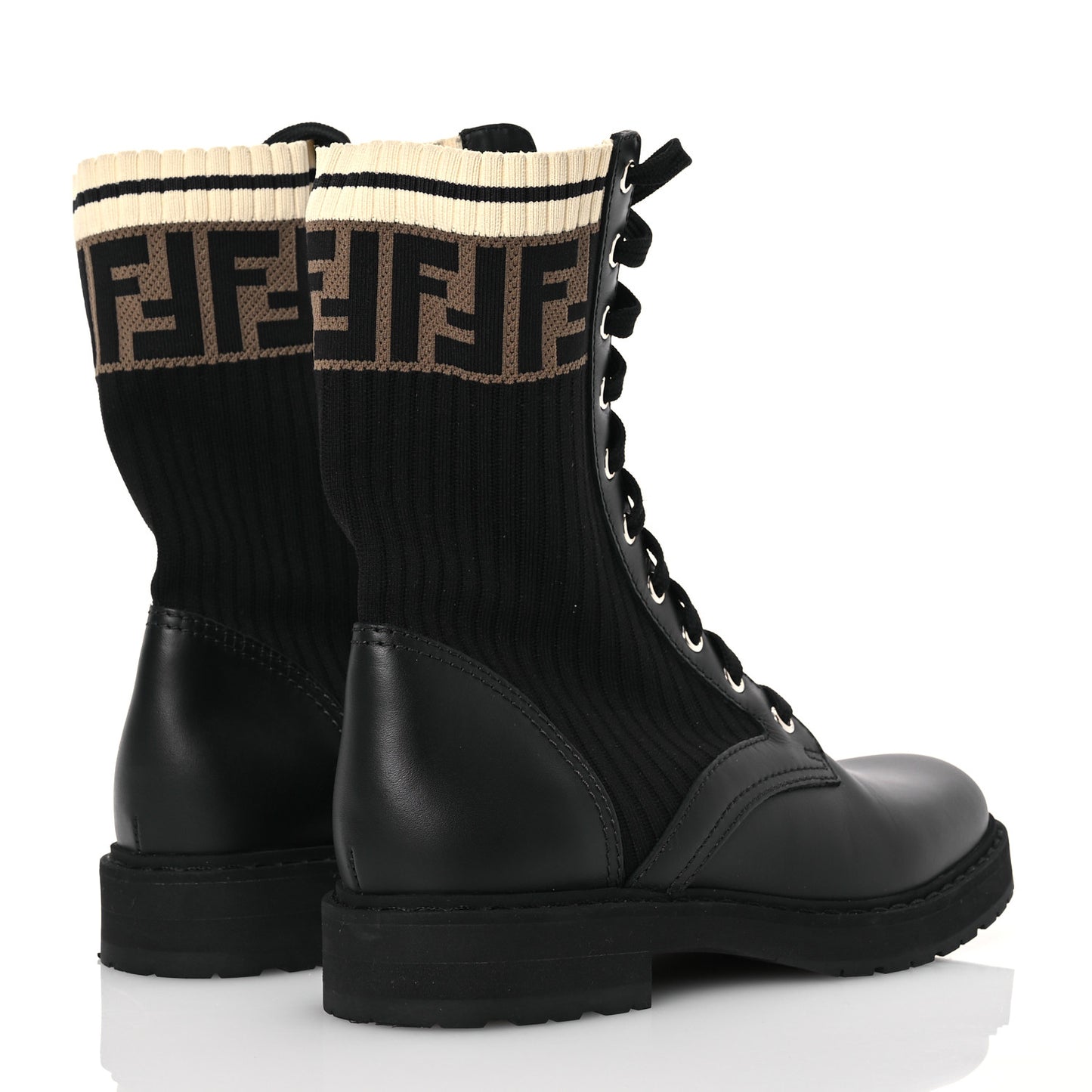 Calfskin Stretch Fabric Rockoko Biker Boots 36 Tobacco Black Marino