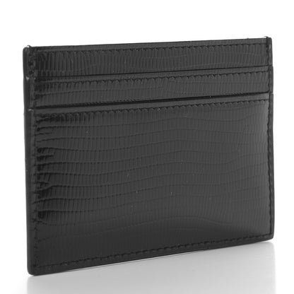 Saint Laurent Patent Tejus Lizard Calfskin Embossed Card Case Black 3 of 9