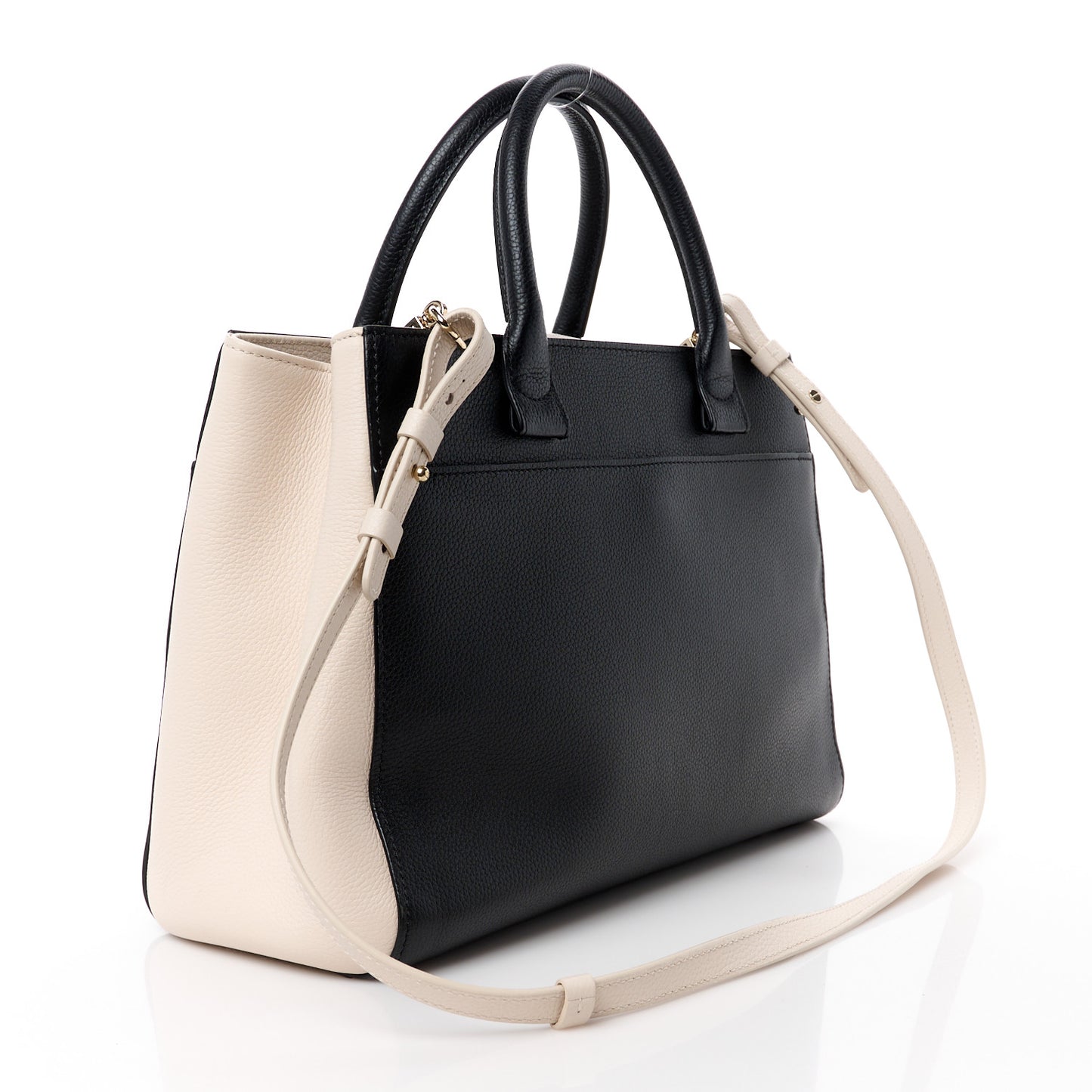 Grained Calfskin Small Bi-Color Neo Executive Shopper Tote Black Beige