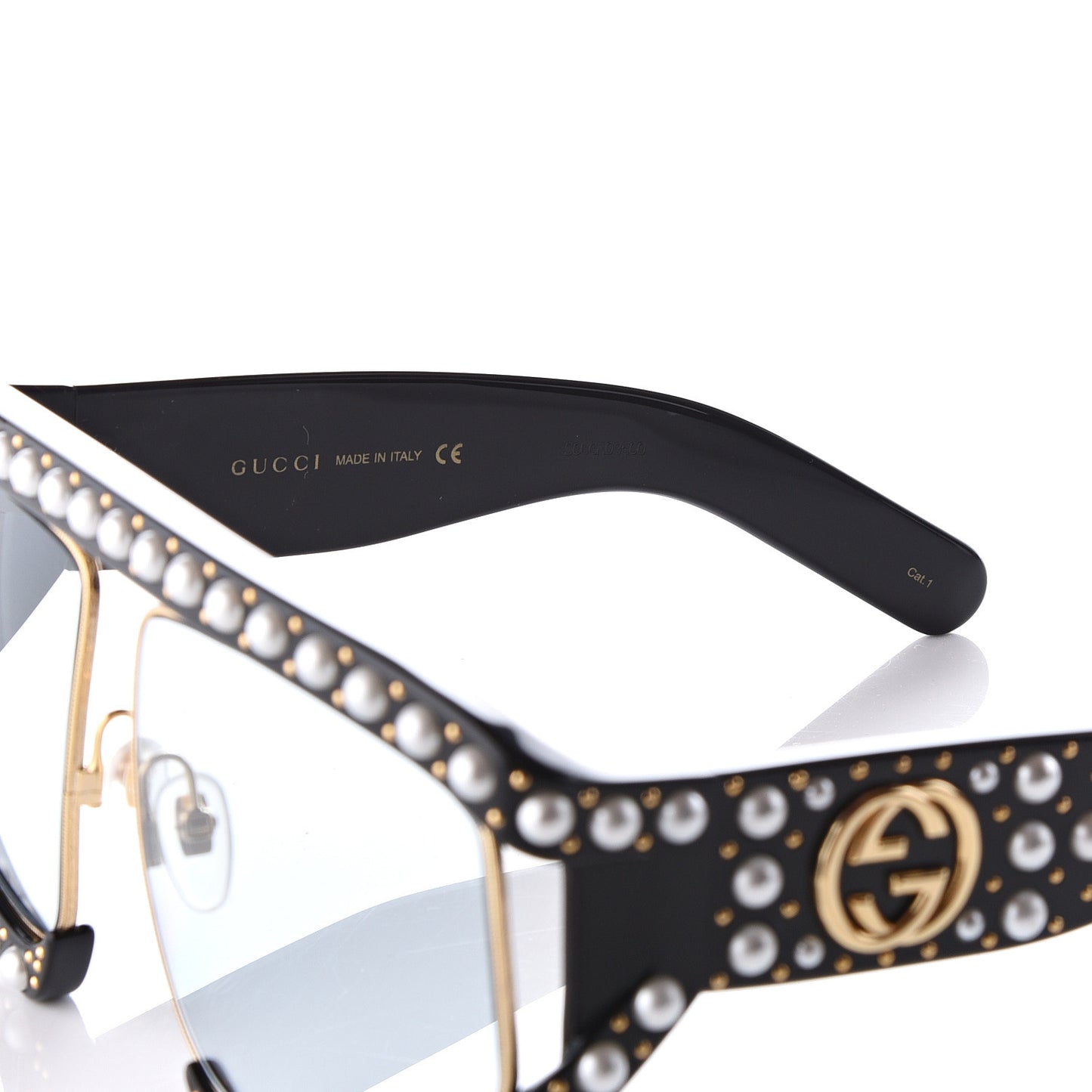 Acetate Pearl Rectangular Frame Sunglasses GG0234S Black