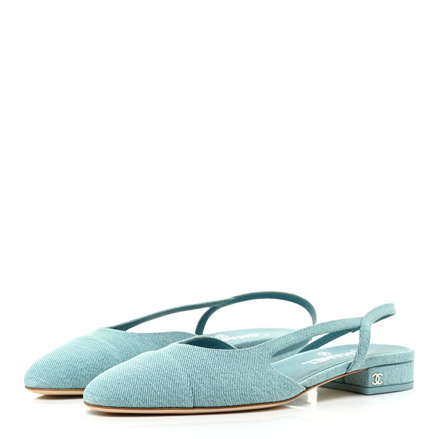 Chanel Denim Cap Toe CC Slingback Flats 39 Blue 3 of 11