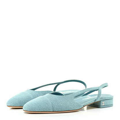 Chanel Denim Cap Toe CC Slingback Flats 39 Blue 3 of 11