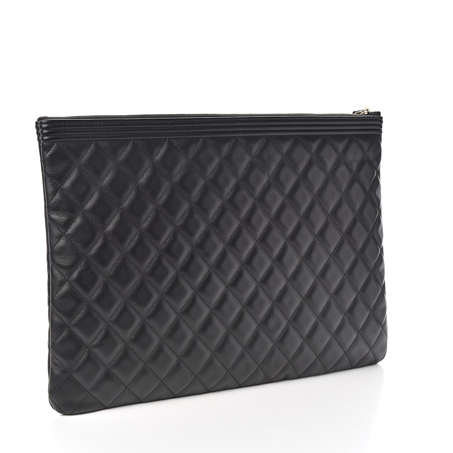 Lambskin Quilted Large Boy Zip Pouch Black