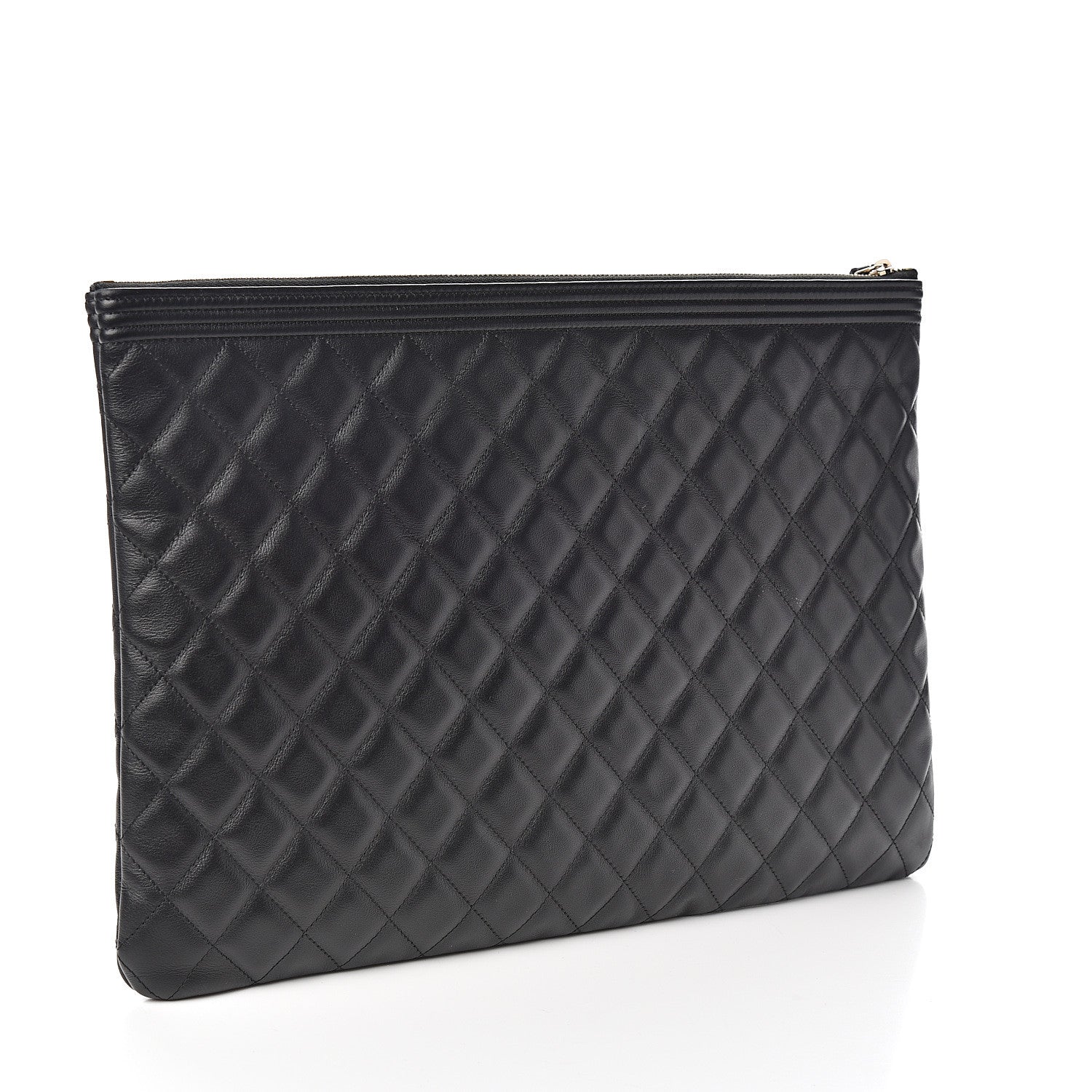 Chanel Lambskin Quilted Large Boy Zip Pouch Black 2 of 9